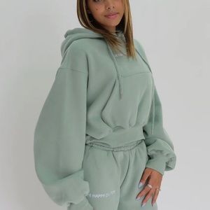 The Happy Camp3r Cloud Cropped Hoodie in Sage